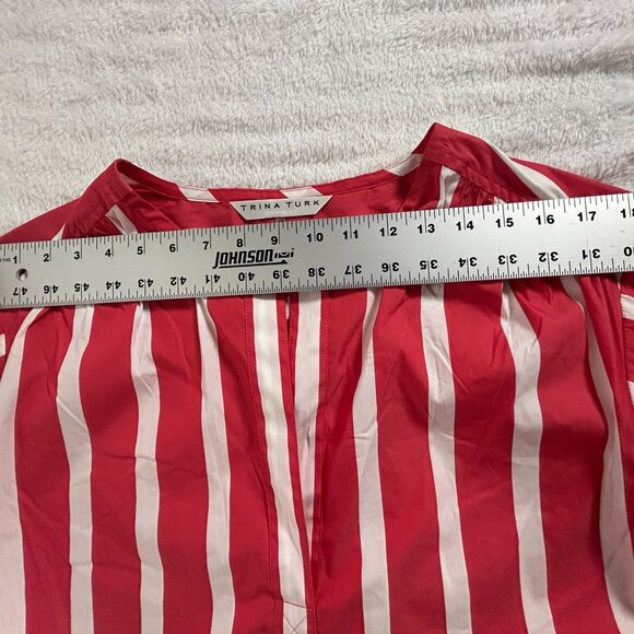 Trina Turk Womens Red & White Striped Split Neck Tie-Sleeve Blouse Top XS Casual - Picture 6 of 8